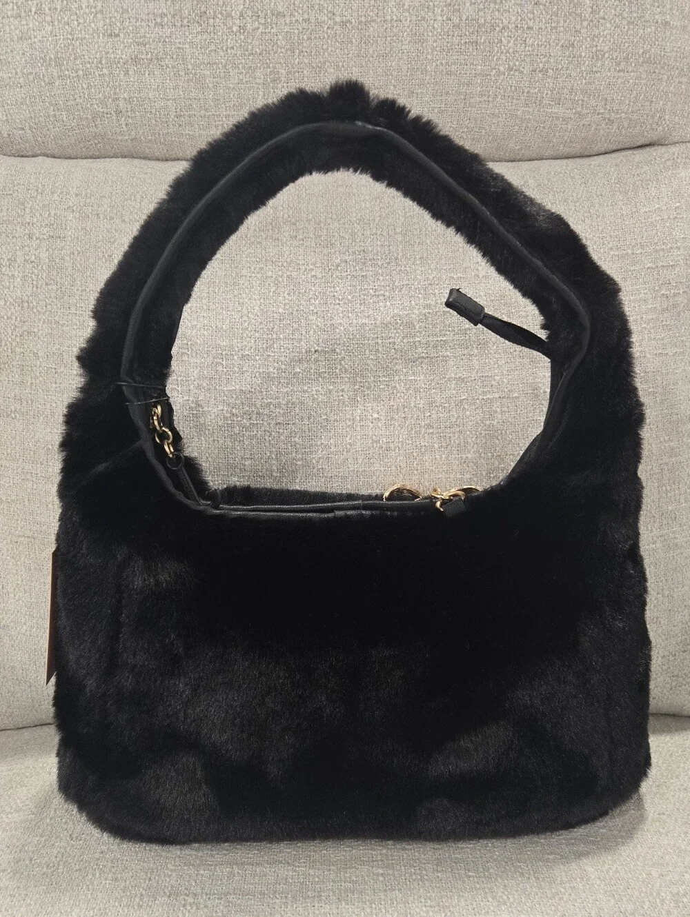 Juicy Couture Black Faux Fur Shoulder Hobo Bag